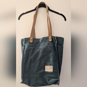 Canvas Market Tote Bag Feed Teal With Brown Straps